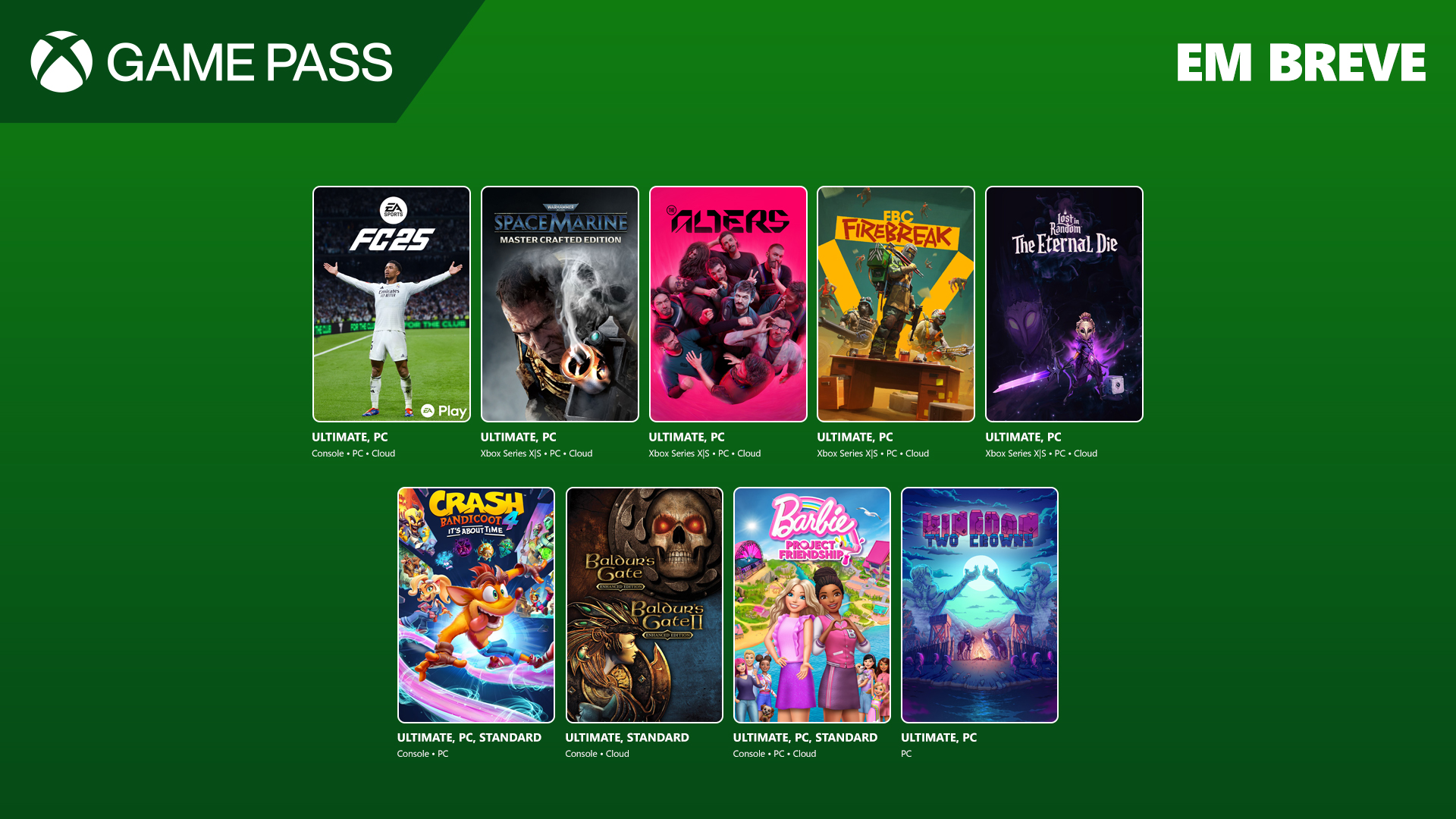 Imagem com a capa de diversis títulos que vão chegar ao Game Pass